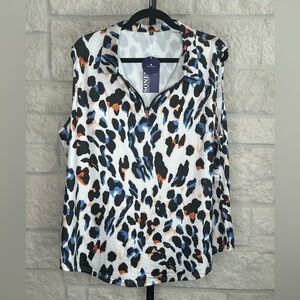 Soneven Women’s Golf Polo NWT Size 3XL Multicolor Leopard Print Quarter Zip